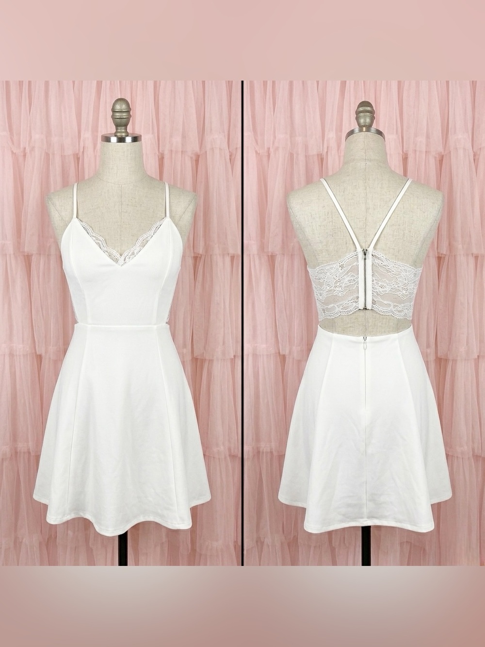 Lulus Women’s White Perfect Evening Lace Skater Sleeveless Dress Size  S - Picture 5 of 12